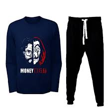 Pack of 3 Money heist printed track suit for men black(t-shirt+trouser+short)