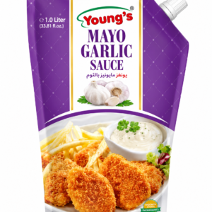 Bring rich garlic flavor to every meal with Young's Mayo Garlic Sauce. This premium-quality garlic mayonnaise combines smooth, creamy texture with the bold taste of garlic, making it the perfect companion for your favorite fast foods and homemade recipes. Whether you're preparing juicy burgers, shawarma, sandwiches, wraps, crispy fries, fried chicken, pizza, or grilled BBQ, this garlic mayo adds a deliciously creamy finish that everyone will love. Packed in a convenient 1 Litre stand-up pouch, it's easy to use, store, and pour. Ideal for home kitchens, restaurants, cafés, catering services, and food businesses. Product Details Brand: Young's Product Name: Mayo Garlic Sauce Flavor: Garlic Mayonnaise Net Volume: 1 Litre Texture: Rich, Smooth & Creamy Packaging: Stand-Up Pouch with Resealable Cap Category: Mayonnaise & Sauces Storage: Refrigerate after opening Country of Origin: Pakistan Perfect For Burgers Sandwiches Shawarma Wraps Fries Fried Chicken Pizza BBQ Nuggets Garlic Bread Dips & Snacks